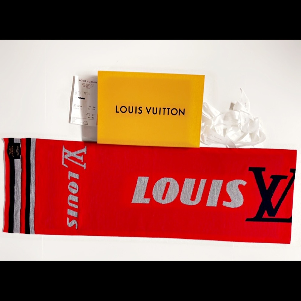 Louis Vuitton LV Scarf W/Receipt🧣🧾Red X Navy Blue X Grey (OPEN BOX NEVER WORN) - Picture 1 of 16